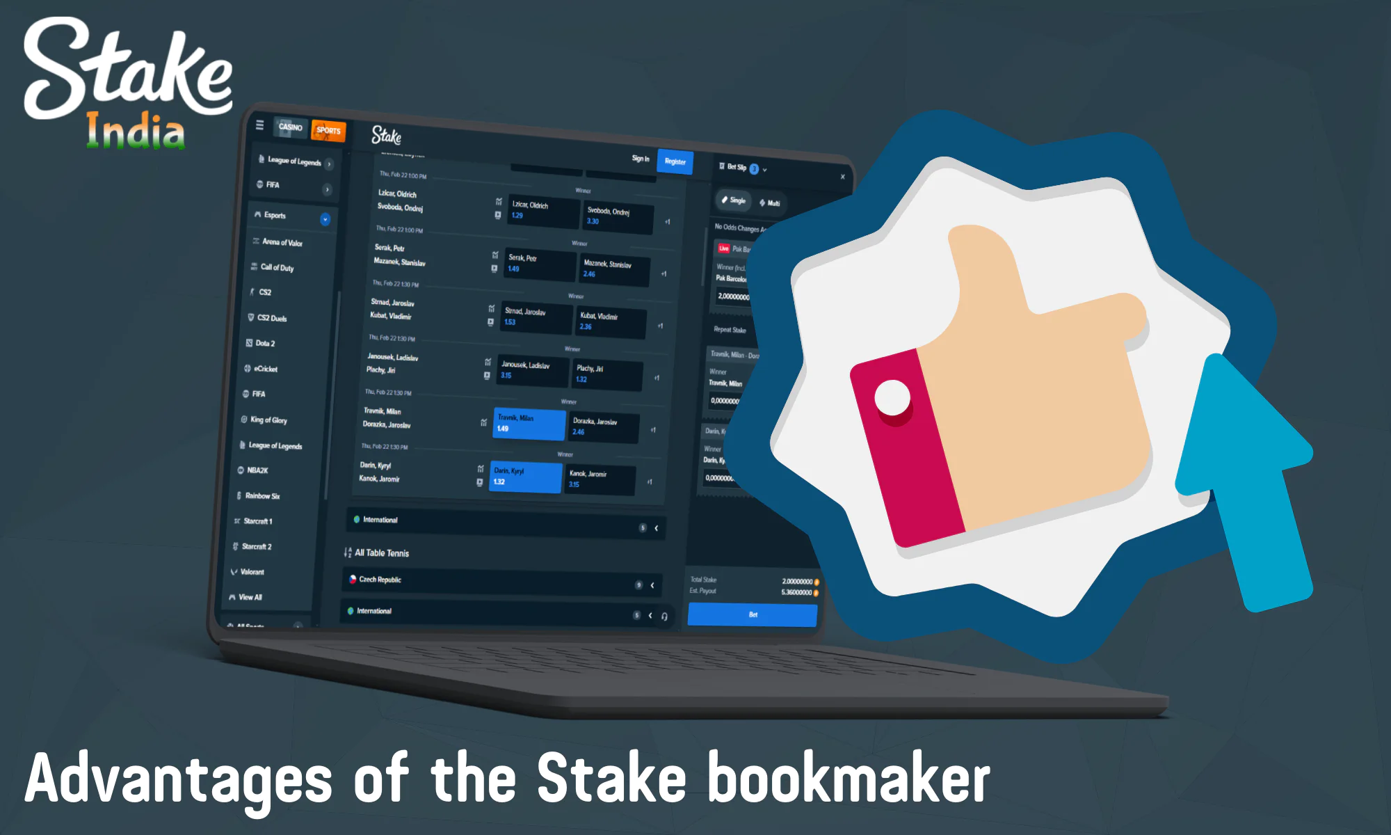 The main advantages of the Stake bookmaker