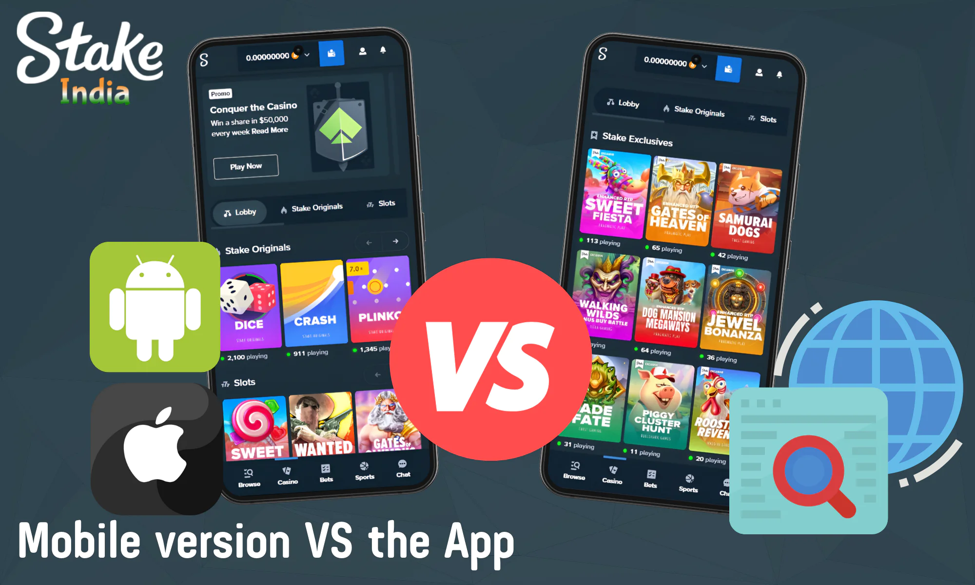 Comparison of the mobile version and the Stake app
