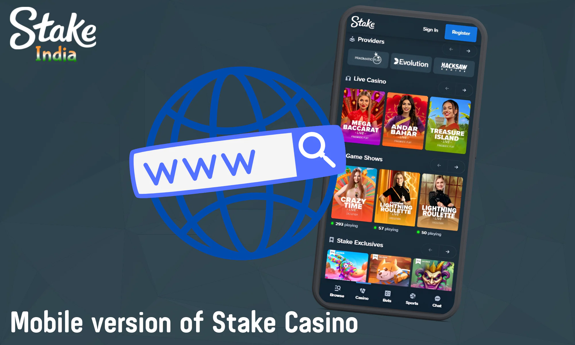 Stake casino has a special mobile version available in the browser
