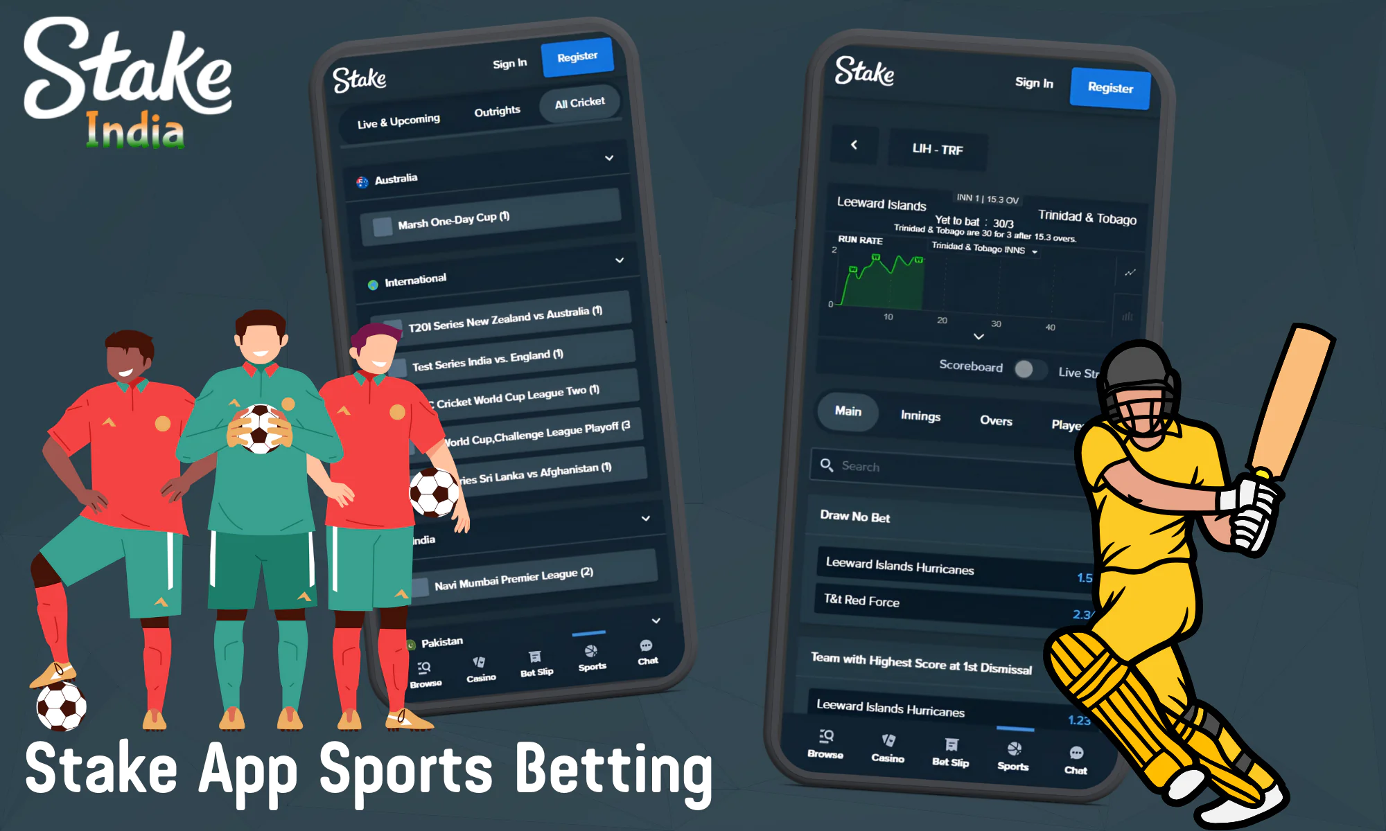 The Stake mobile app allows you to place bets on more than 30 sports