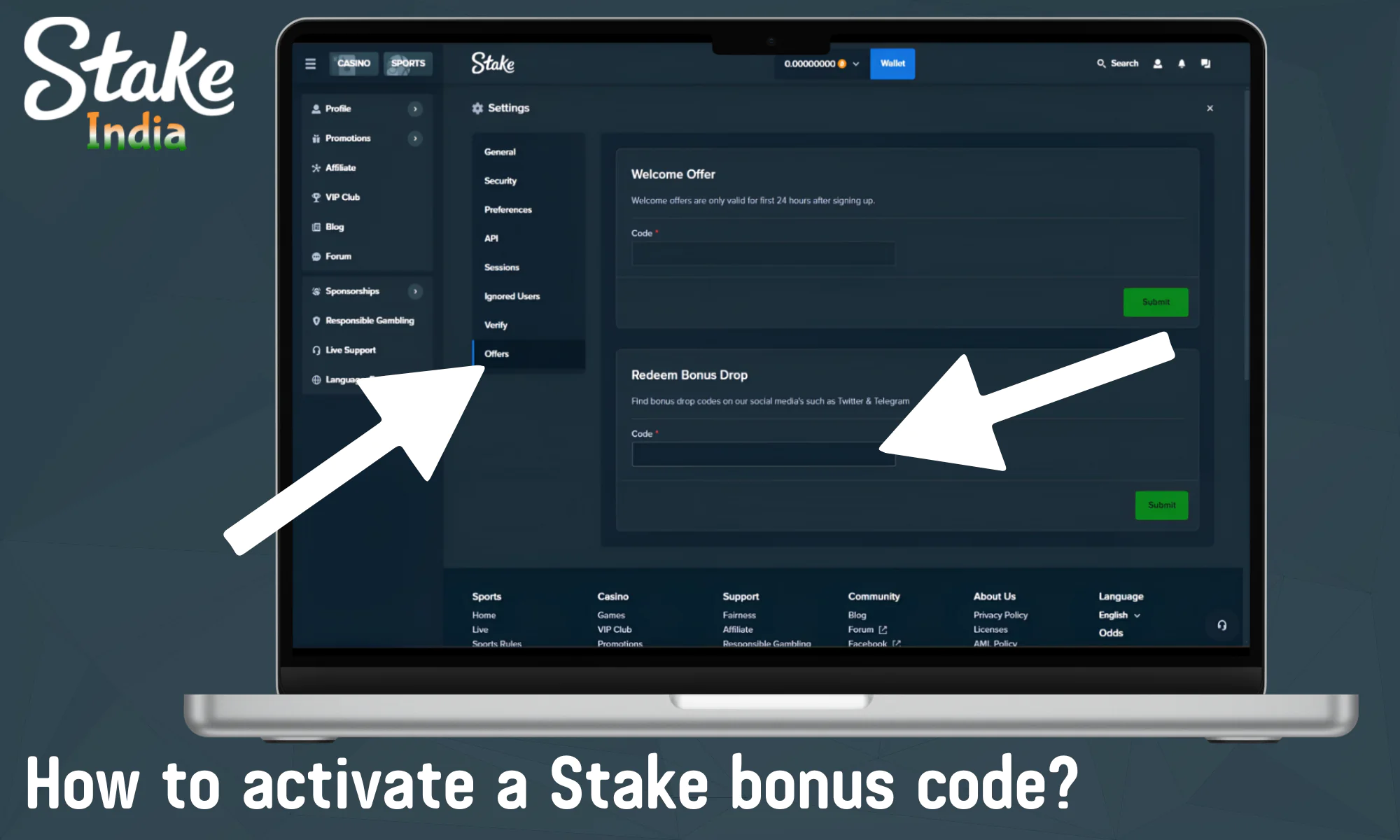 How to redeem a bonus code at Stake quickly and easily