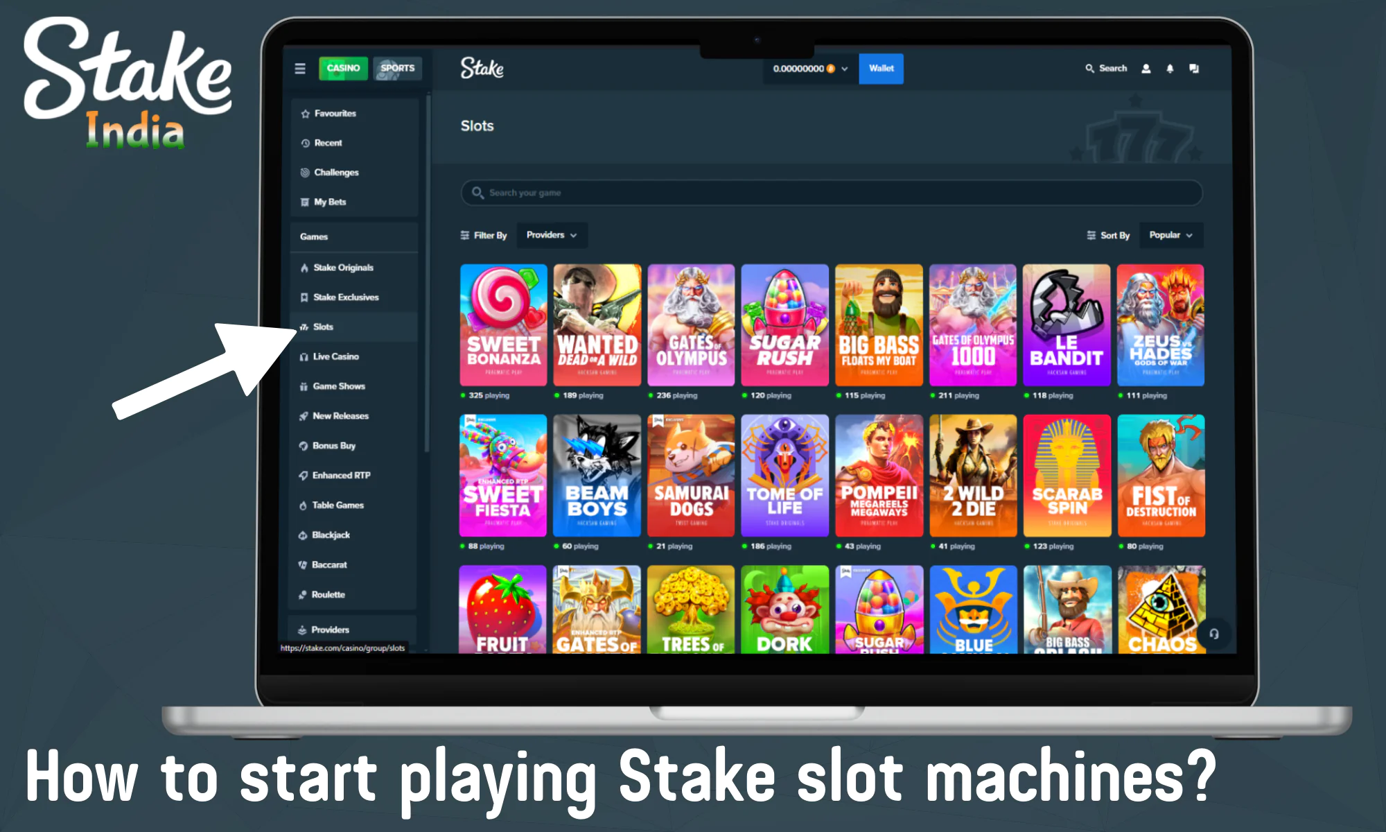 Step by step how to start playing slot machines at Stake