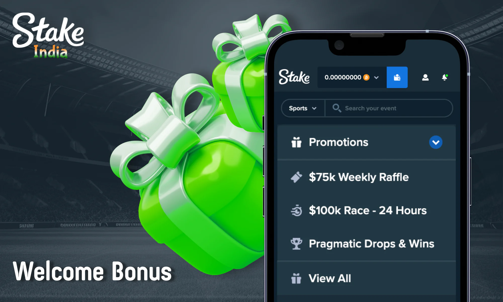 Welcome bonus for bettors from India - Stake