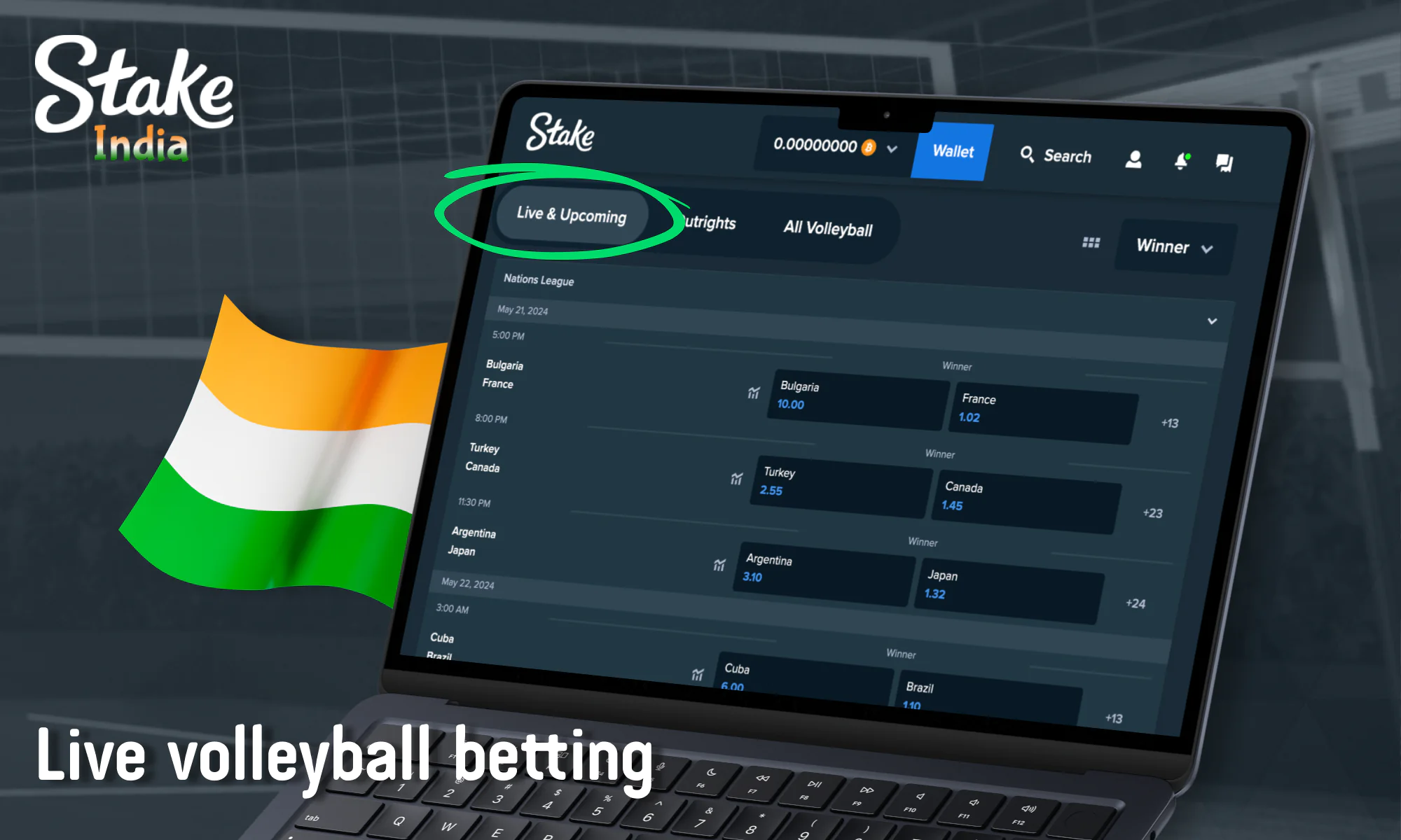 Live betting on volleyball for Indian bettors at Stake