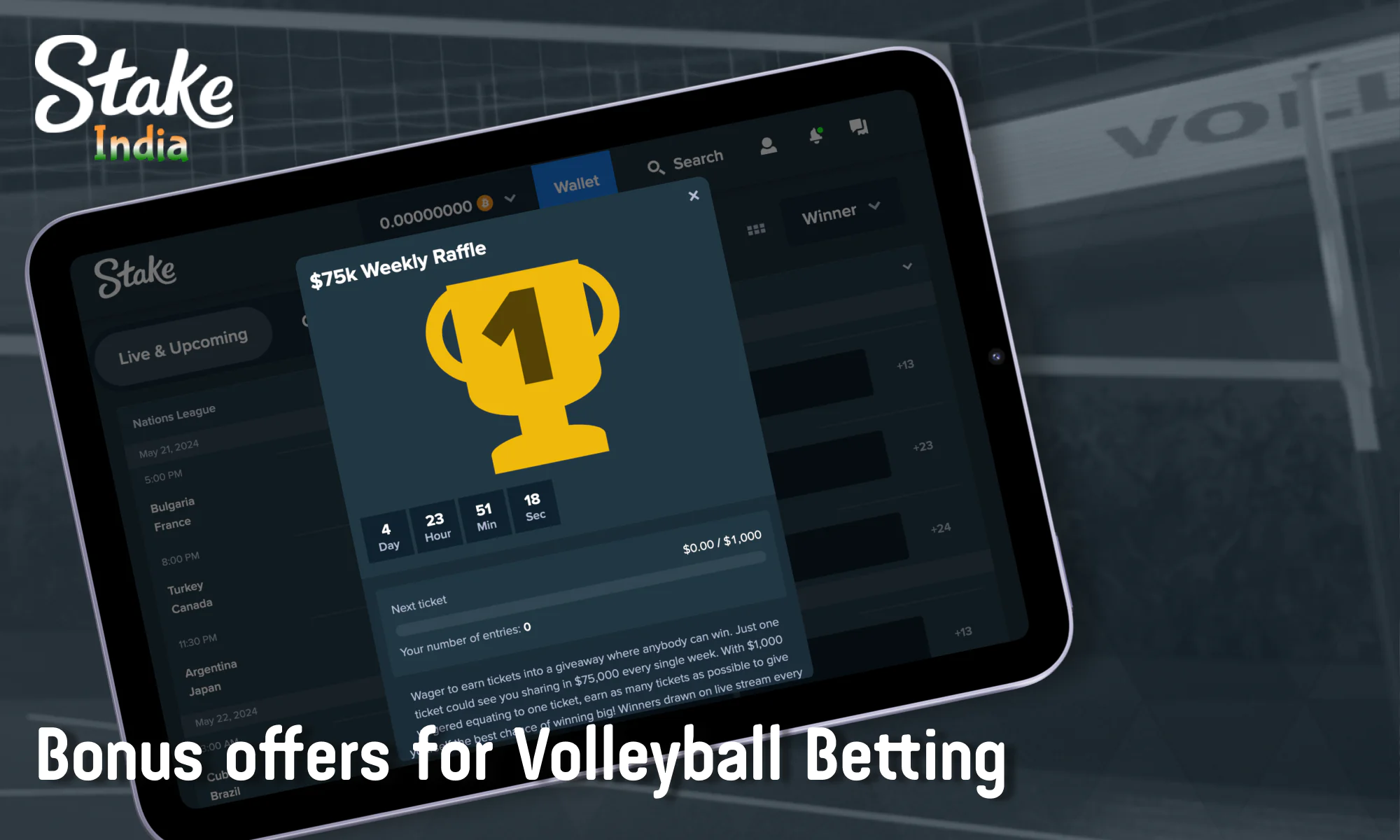Bonuses for volleyball betting for Indian Stake bettors