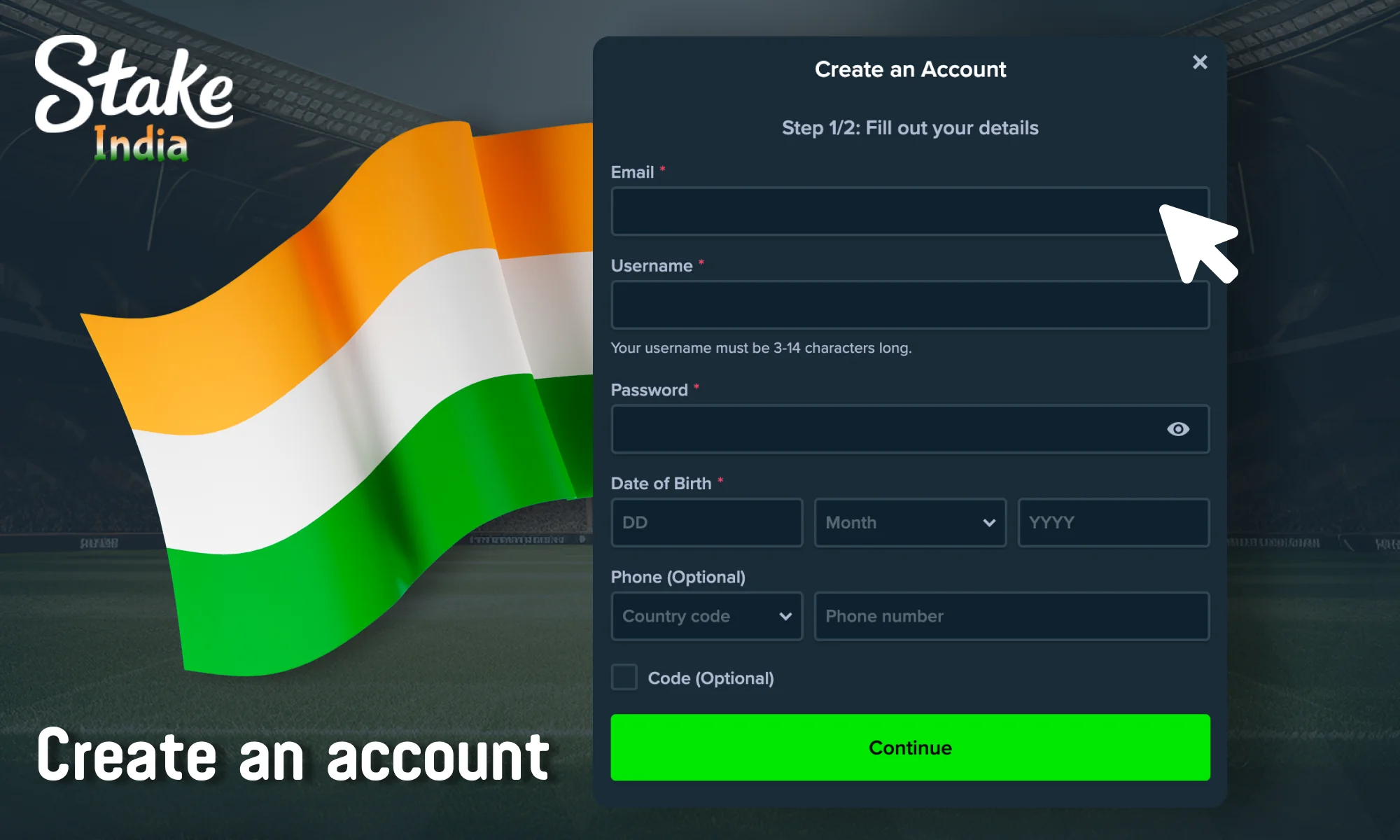 Create an account at Stake in India