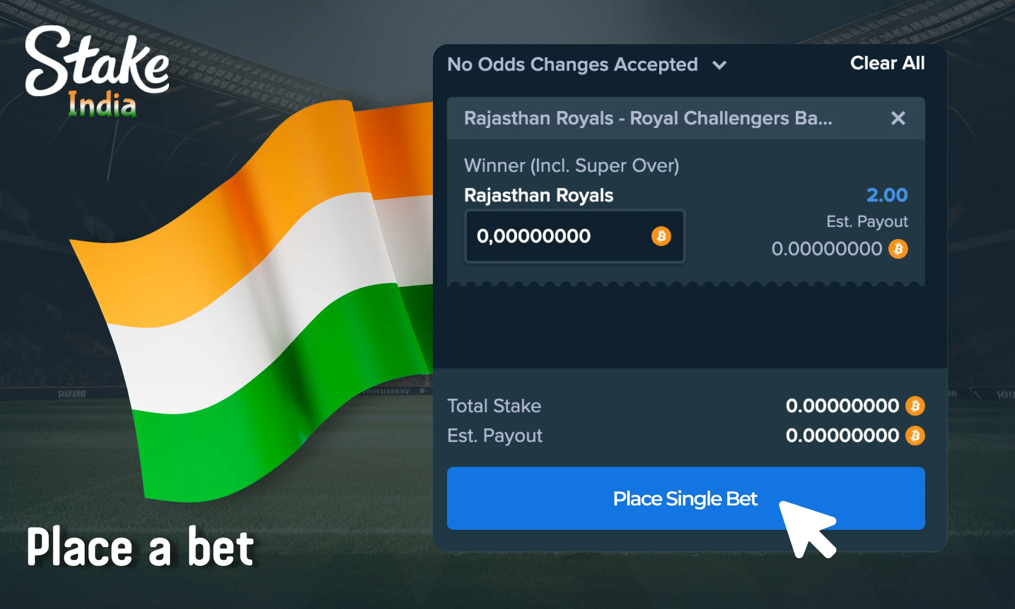 Place a bet on the Stake India website